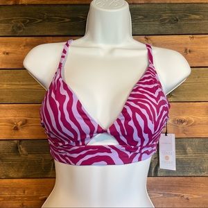 Purple Animal-Print Longline Cut-Out Bikini Top